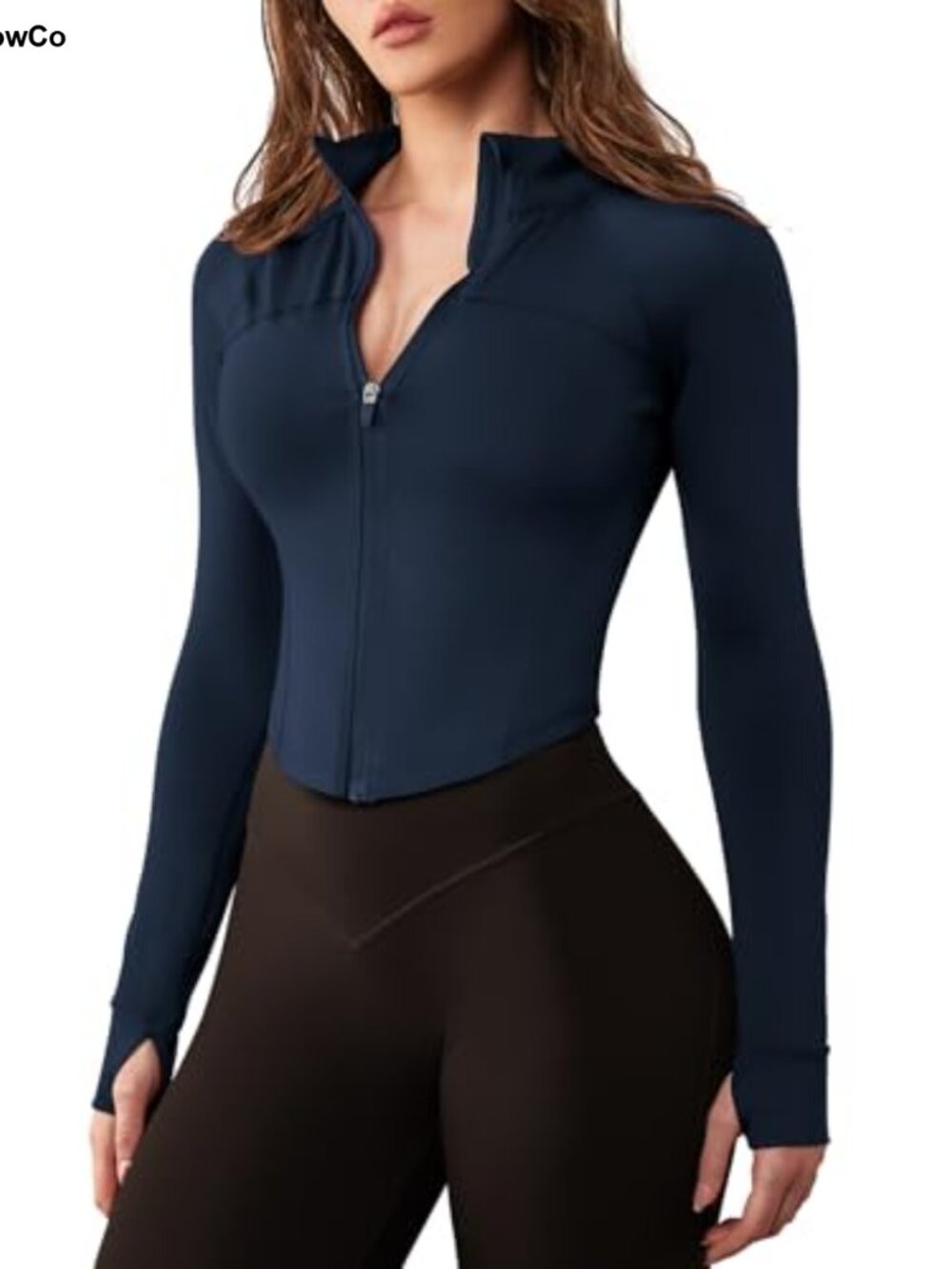 Lightweight Cropped Zip Up Athletic Jacket with Thumb Holes